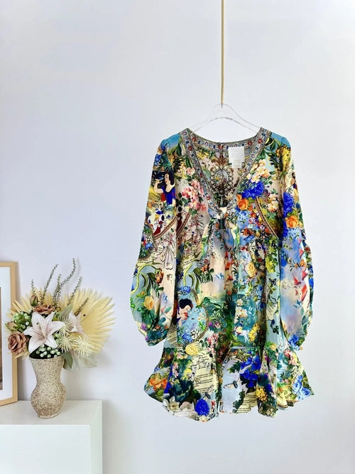 High Quality Autumn Women Fashion Runway Designer Silk Linen Beaded